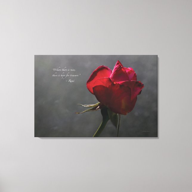 Red Rose, Rumi quote, 36" x 24" - LARGE Canvas Print (Front)