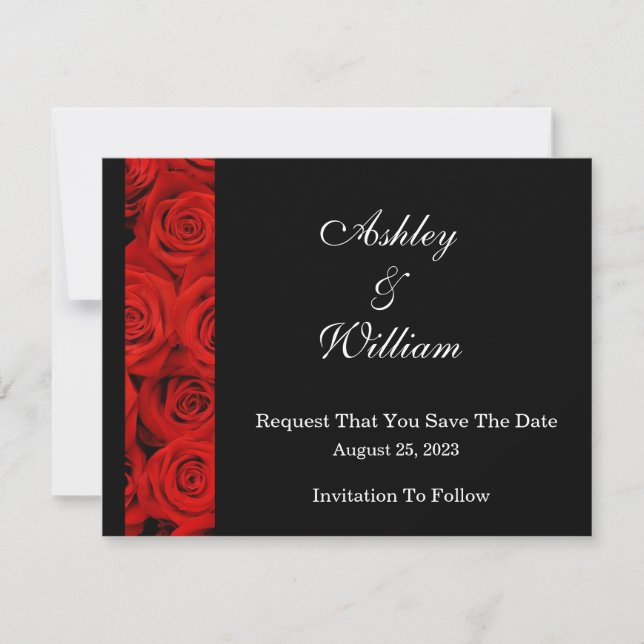 Red Rose Save The Date Card (Front)