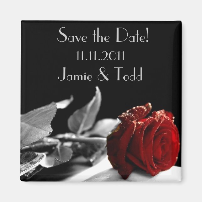Red Rose Save the Date Magnet (Front)