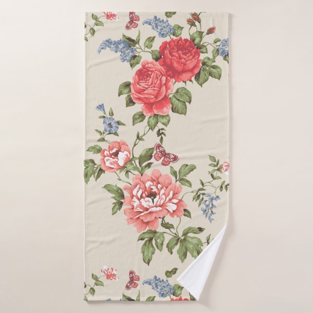 RED ROSE SEAMLESS PATTERN WITH BLUE BELLSpattern,f Bath Towel (Bath Towel)
