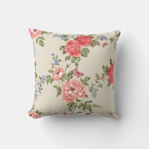 RED ROSE SEAMLESS PATTERN WITH BLUE BELLSpattern,f Cushion