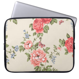 RED ROSE SEAMLESS PATTERN WITH BLUE BELLSpattern,f Laptop Sleeve