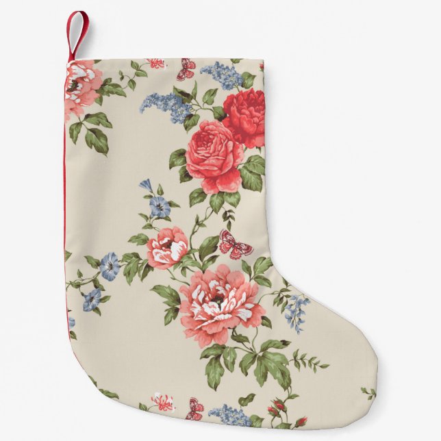RED ROSE SEAMLESS PATTERN WITH BLUE BELLSpattern,f Small Christmas Stocking (Front)