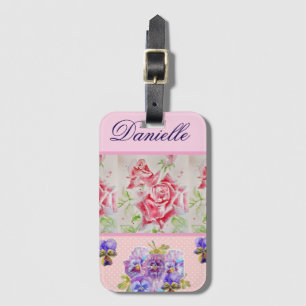 Red Rose Shabby Chic Watercolor Roses Pink Floral Luggage Tag