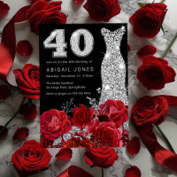 Red Rose Silver Diamond Dress Black 40th Birthday