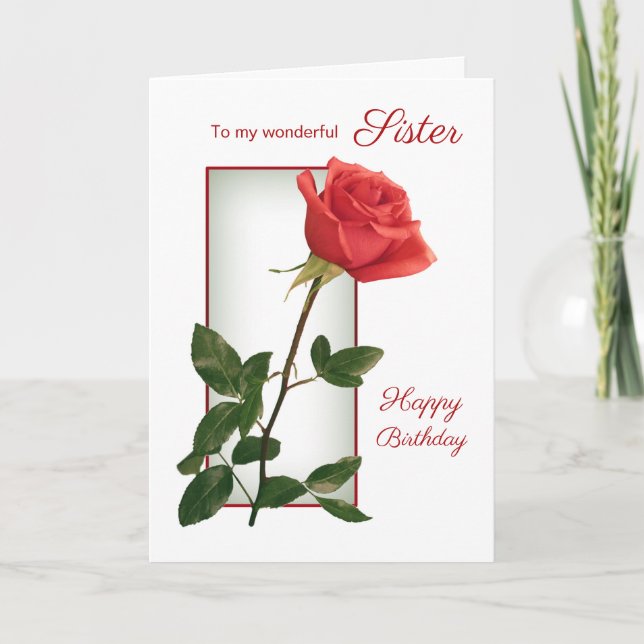 Red rose Sister Birthday Card (Front)