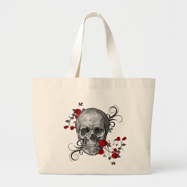 Red Rose Skull Large Tote Bag (Front)