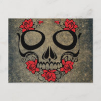 Red Rose Skull Postcard