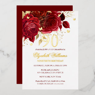 Red Rose Sparkling Butterfly 90th Birthday