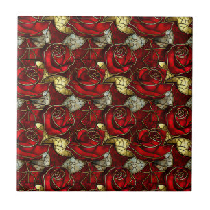 Red Rose Stained Glass Pattern Tile