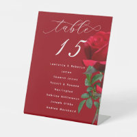 Red Rose Standing Table Seating List of Names Sign