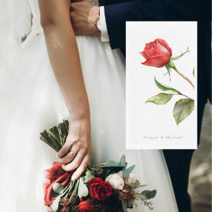 Red Rose Stem Personalised Name Wedding Napkin