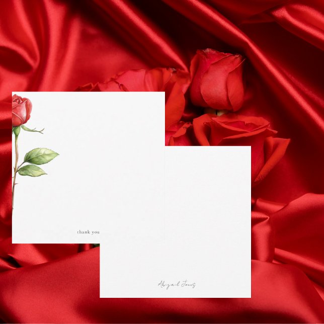 Red Rose Stem Personalised Square Thank You Card (Creator Uploaded)