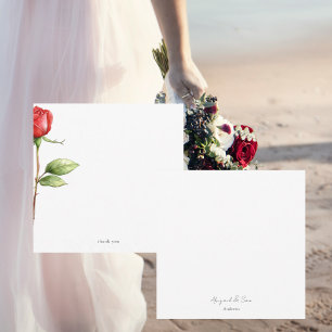 Red Rose Stem Personalised Square Wedding Thank You Card
