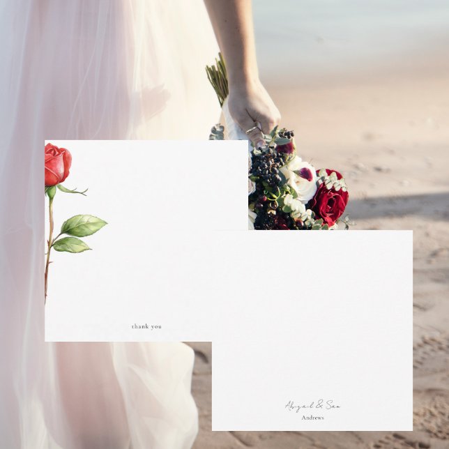 Red Rose Stem Personalised Square Wedding  Thank You Card (Creator Uploaded)