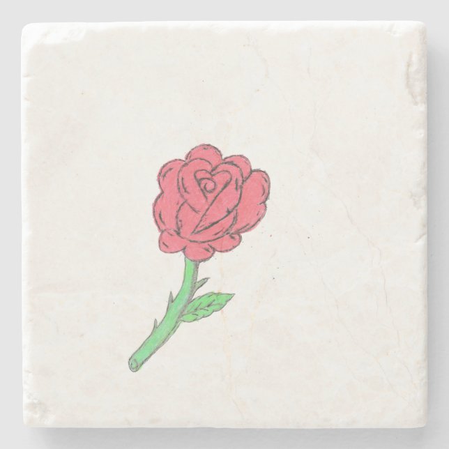 Red Rose Stone Coaster (Front)