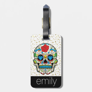 Red Rose Sugar Skull Modern Design Luggage Tag