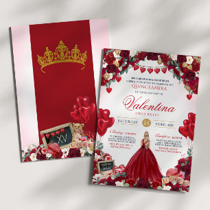 Red Rose Sweet 15 Valentines Quinceanera  Invitation