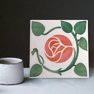 Red Rose Symmetric Art Deco Ceramic Tile