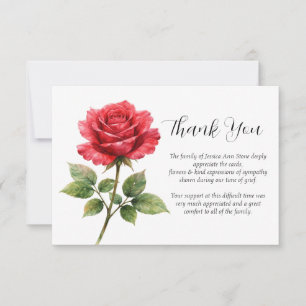 Red Rose Sympathy Floral Funeral Thank you Invitation