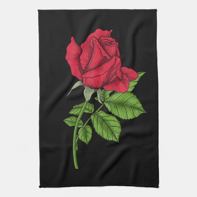 Red rose tea towel (Vertical)