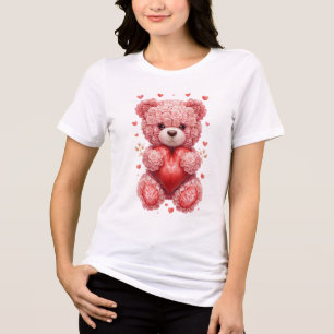 “Red Rose Teddy Bear – Cute Valentine Gift for Her Tri-Blend Shirt