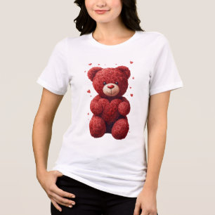 “Red Rose Teddy Bear – Cute Valentine Gift for Her Tri-Blend Shirt