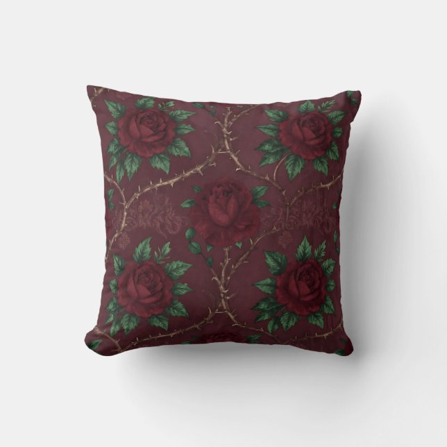 Red Rose Thorn Wreath Pattern Cushion (Front)