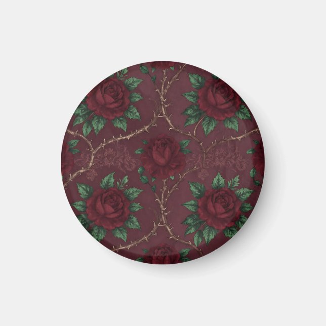 Red Rose Thorn Wreath Pattern Magnet (Front)