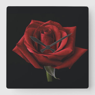 Red rose throw pillow square wall clock