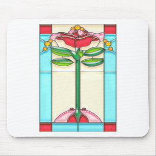 Red Rose Tree Stained Glass in Art Deco Style Mouse Pad