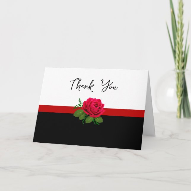 Red Rose Trendy Thank You Cards (Front)