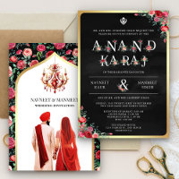 Red Rose Typography Black Anand Karaj Sikh Wedding