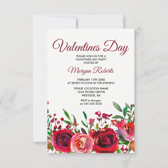 Red Rose Valentines Day Party Invitation (Front)
