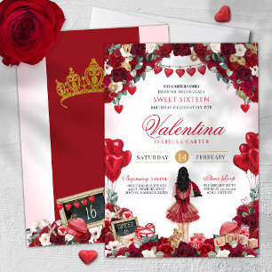 Red Rose Valentine's Day Sweet 16 Birthday Party  Invitation