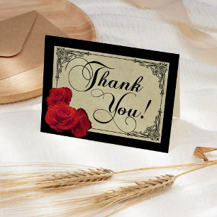 Red Rose Vintage Art Deco Photo Wedding Thank You Card