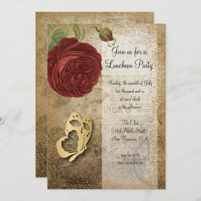 Red Rose Vintage Garden Party | Invitation (Front/Back)