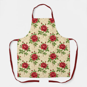 Red rose vintage pattern apron