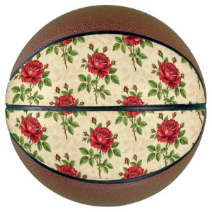 Red rose vintage pattern basketball