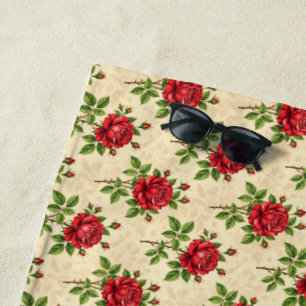 Red rose vintage pattern beach towel