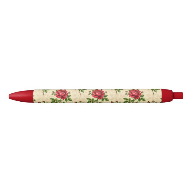 Red rose vintage pattern black ink pen (Front)