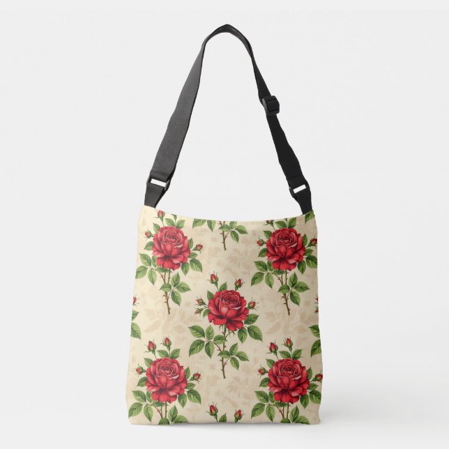 Red rose vintage pattern crossbody bag (Front)