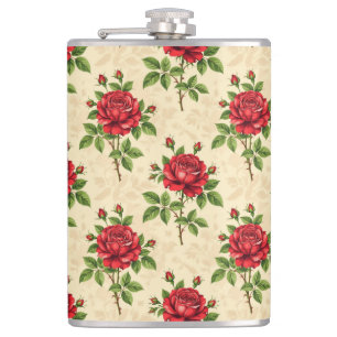Red rose vintage pattern hip flask