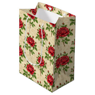 Red rose vintage pattern medium gift bag