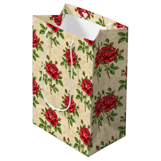 Red rose vintage pattern medium gift bag (Front Angled)