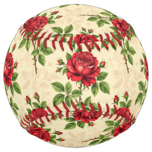 Red rose vintage pattern softball