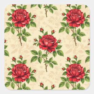 Red rose vintage pattern square sticker