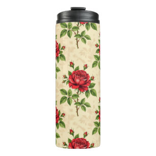 Red rose vintage pattern thermal tumbler
