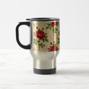 Red rose vintage pattern travel mug