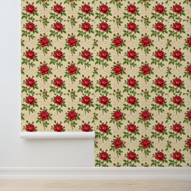 Red rose vintage pattern wallpaper (Application)